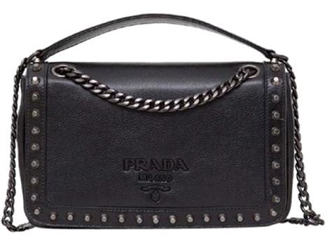 pattina in pelle glace calf nero prada|Prada Pattina Black Calf Leather Studded Flap Chain Crossbody .